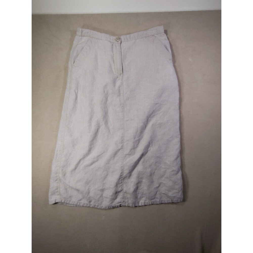 L.L. Bean Women's Skirt Size 10 Reg Beige 100% Linen Midi Casual Summer Coastal